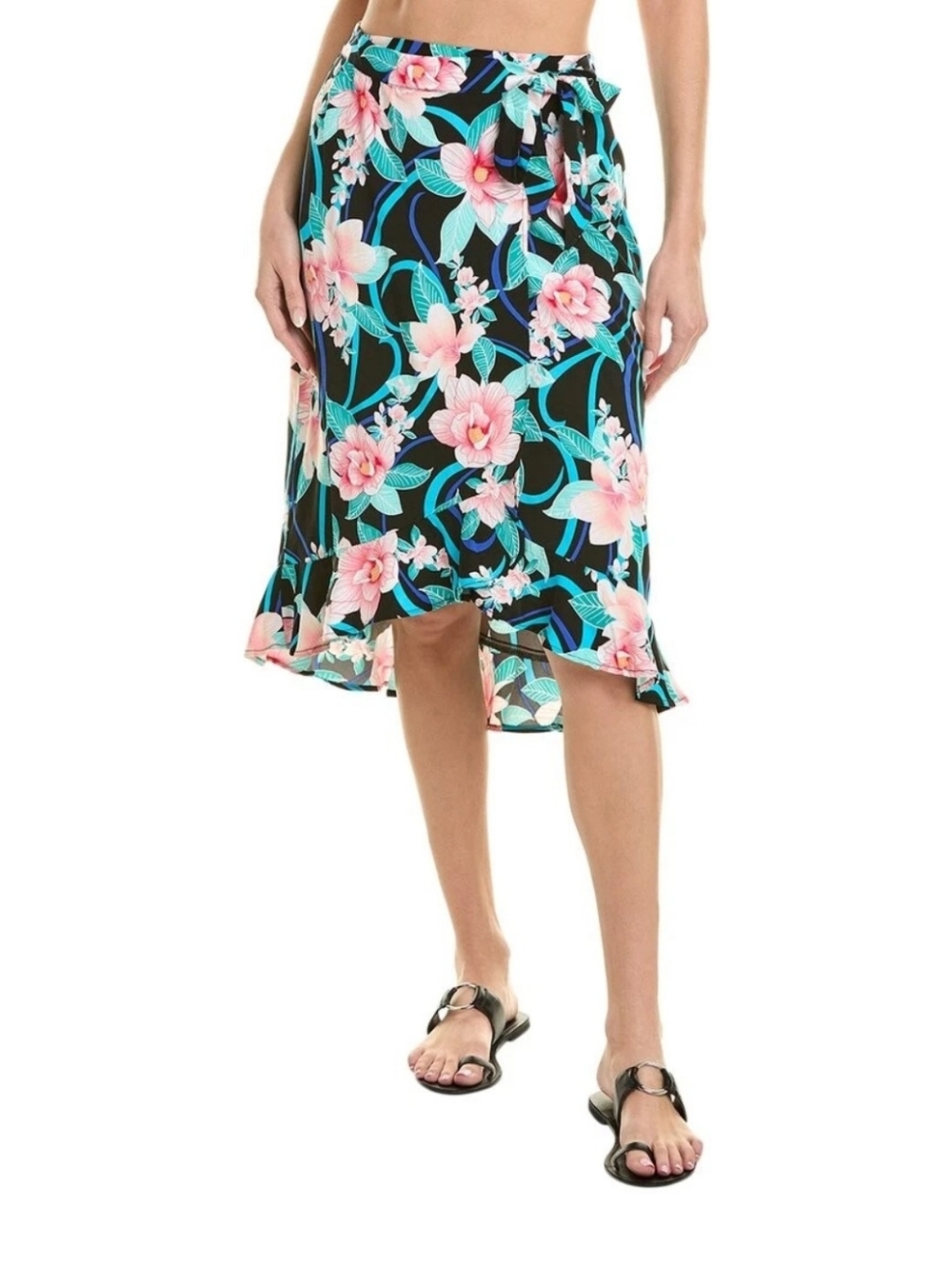 La Blanca Nightfall Flounce Cover-Up XS Tropical Floral High Low Hem Resort